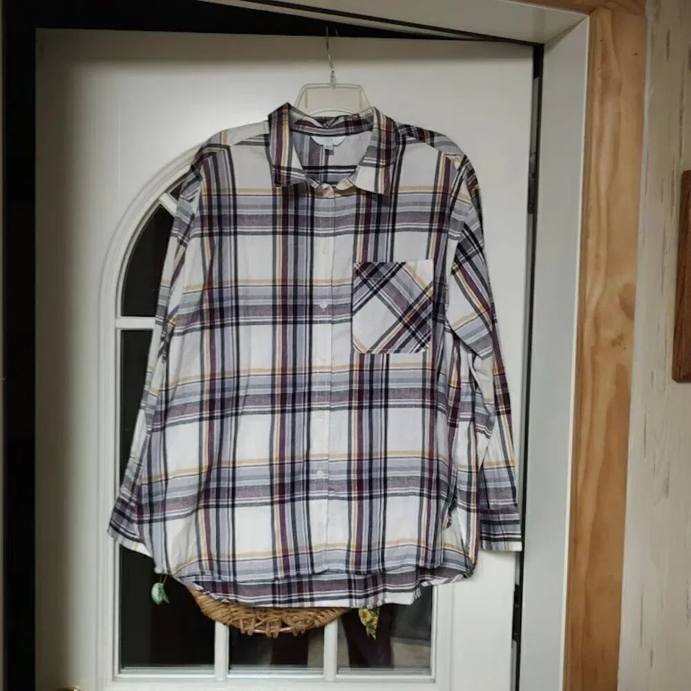 Time And Tru Multi-Color Plaid Long Sleeve Button Down Shirt Size Women's XL
